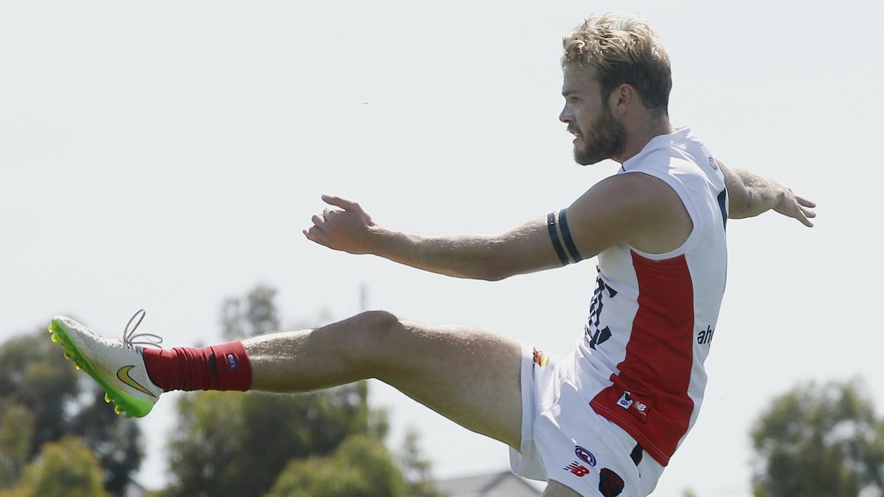 NAB Challenge. Western Bulldogs vs Melbourne at Highgate Recreation Reserve, Craigieburn. Jack Watts kicks at goal . Pic: Michael Klein