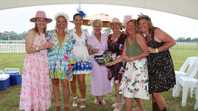 Sonia, Natalie, Rita, Annie, Christine, Katheryn and Dane attend the Mansfield Cup races. Picture: Brendan Beckett