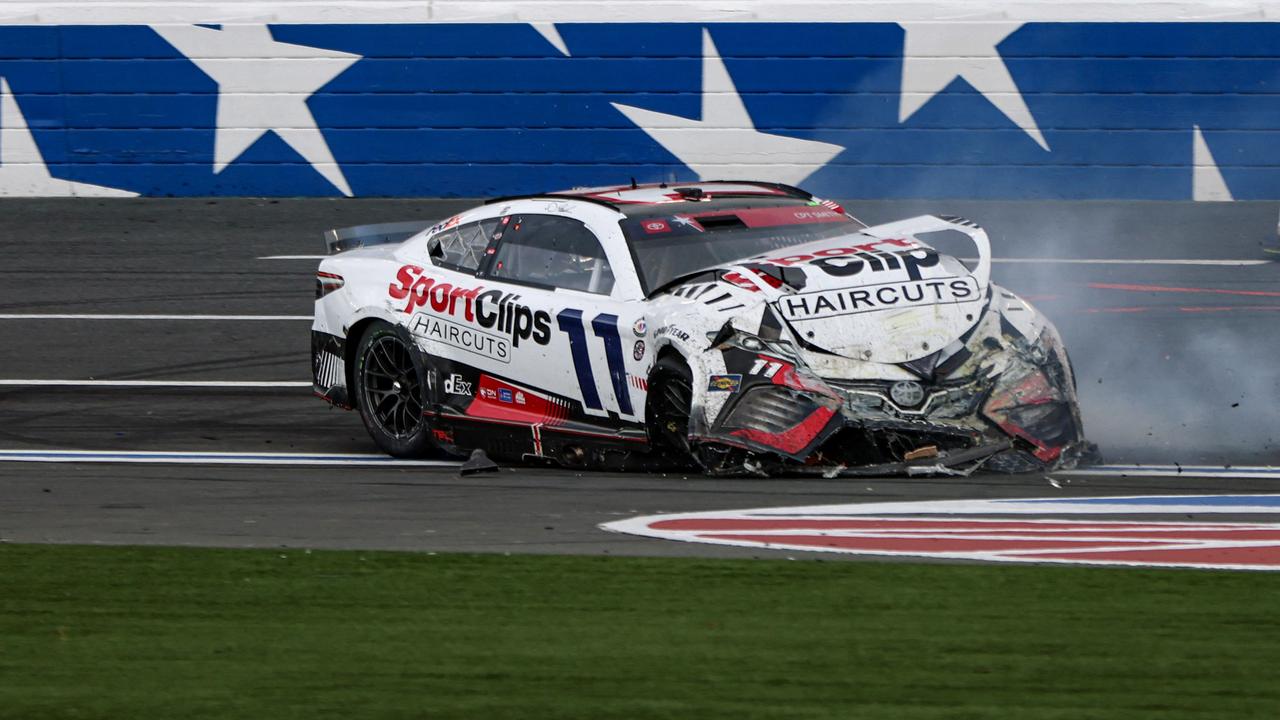 Hamlin’s car was busted after the shunt. Photo: David Jensen/Getty Images/AFP