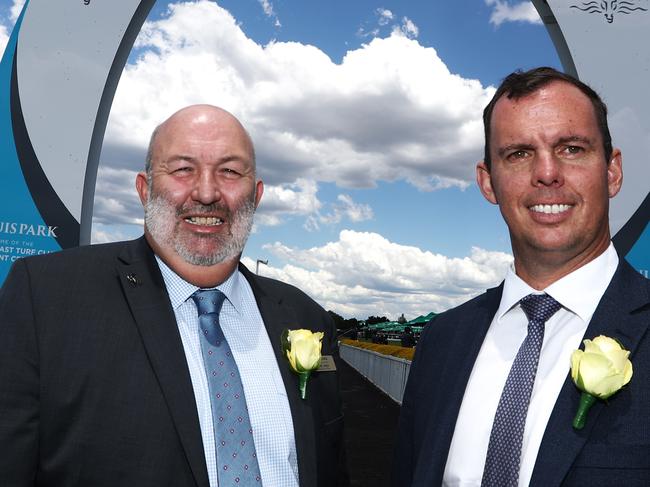 Aquis Park Turf Club CEO Steve Lines ( left ) and Racing Manager Ian Brown at The Gold Coast Turf Club.Photograph : Jason O'Brien