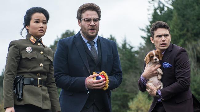 Sook (Diana Bang) with Aaron (Seth Rogen) and Dave (James Franco) in Columbia Pictures' THE INTERVIEW.