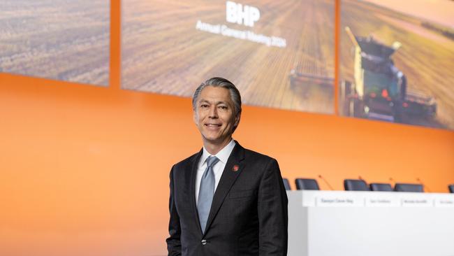 BHP chief executive Mike Henry at BHP’s annual general meeting in Brisbane. Photo by Luke Marsden