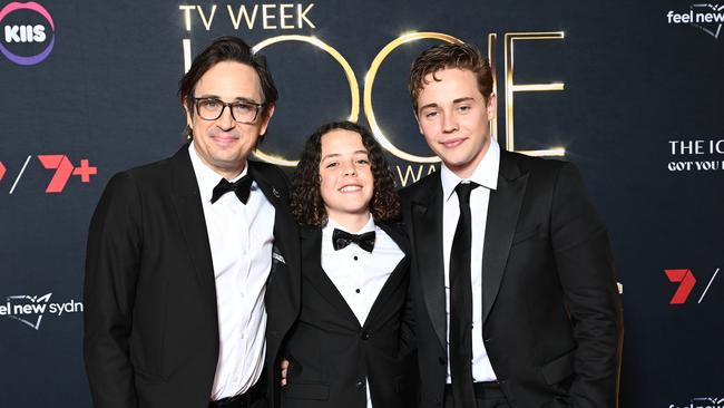 Trent Dalton, Felix Cameron and Lee Halley at the 64th Television Week Logie Awards presentation ceremony in Sydney on Sunday. Picture: AAP Image/Bianca De Marchi