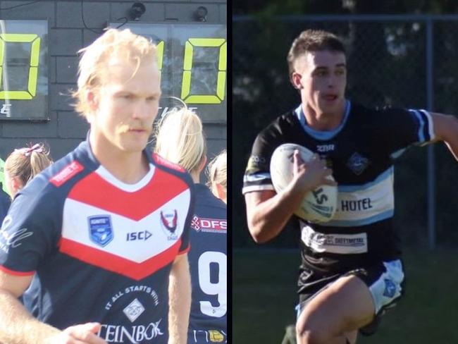 Jack Weir from the Erina Eagles and Amyn Hamilton from the Terrigal-Wamberal Sharks in the Central Coast Rugby League competition. Photo: supplied.