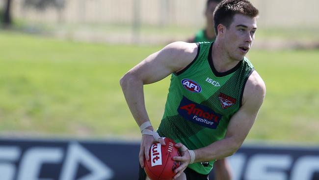 Zach Merrett in action during Essendon training on Monday. Picture: Michael Klein