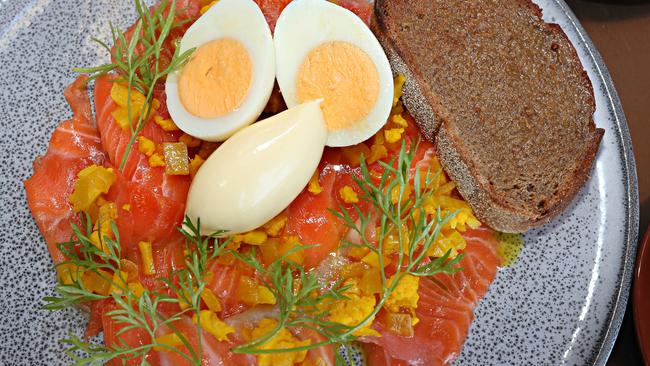 The salmon gravalax dish at King St Bakery. Picture: Annette Dew.