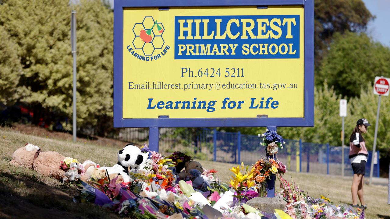 People gather outside the Hillcrest Primary School. Picture: NCA Newswire / Grant Viney