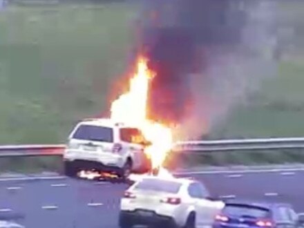 Two left lanes blocked outbound on the Calder Freeway near Keilor Park Drive after a car fire.