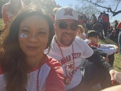 Trey Filter tackled the alleged gunman while his wife, Casey, lunged for the gun shortly after shots rang out at the Super Bowl parade. Picture: Supplied