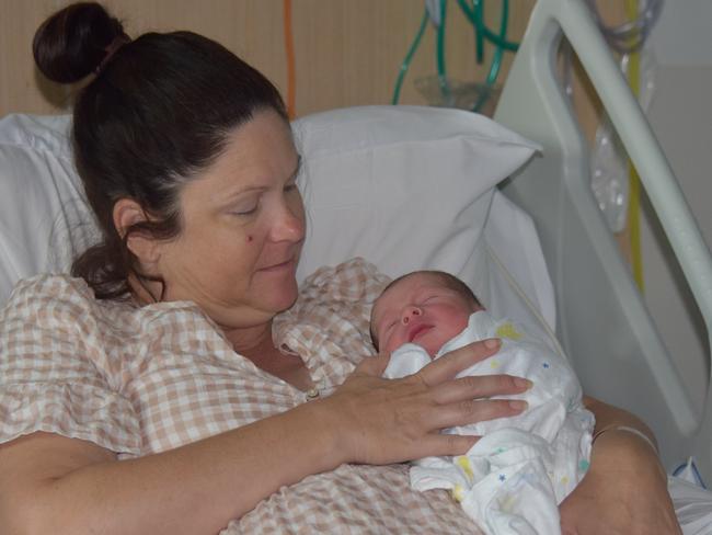 Kirby-Lee Drinkwater and her baby boy who was the first baby born at Townsville University Hospital in 2025. Picture: Nikita McGuire