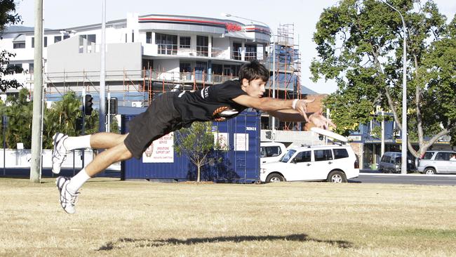 Jamie Macdonald practising frisbee in Munro Martin Park in 2011, back before its major overhaul.