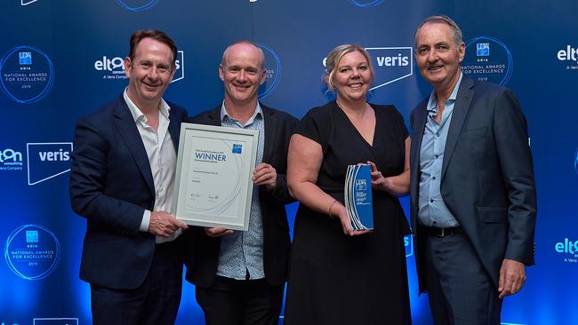 Warralily’s Mark Casey, Jeremy Minter, Sally Steinkrug and Mark Whinfield with the UDIA National Environmental Excellence Award.