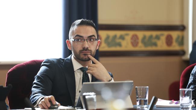 Councilor Simon Behrakis at an open Hobart City Council meeting to discuss building heights. Picture: LUKE BOWDEN