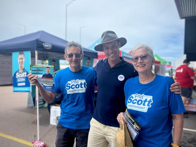 Independent candidate for Solomon Phil Scott with volunteers at an early voting centre in Darwin on Tuesday, April 22. Pic: Fia Walsh.