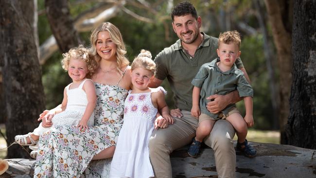 Kristi Centofanti with her husband, Michael, and kids Celeste, 4, and two-year-old twins Antonio and Giselle. Picture: Naomi Jellicoe