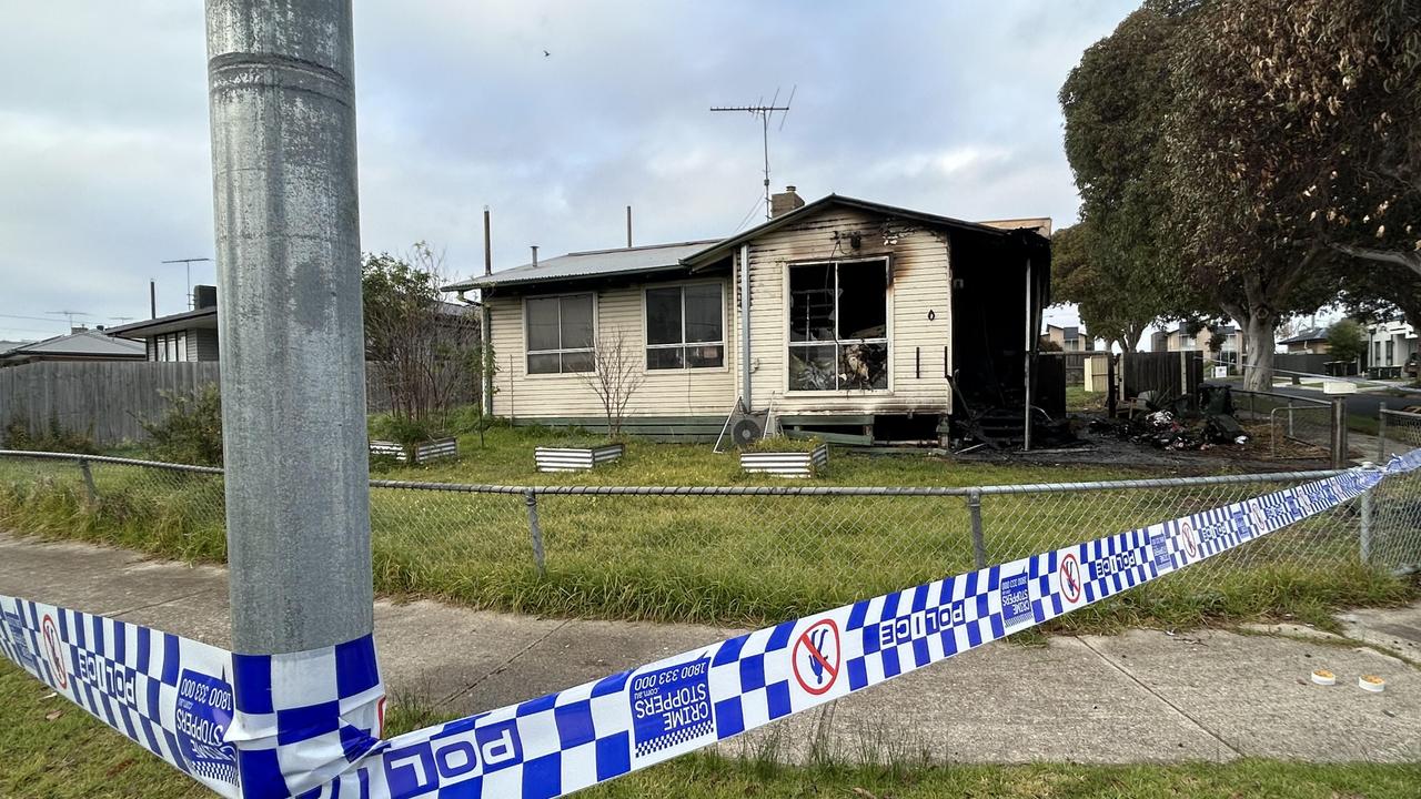 A weatherboard home on Camellia Crescent in Norlane has been destroyed in a suspicious fire overnight. Picture: Brad Fleet.