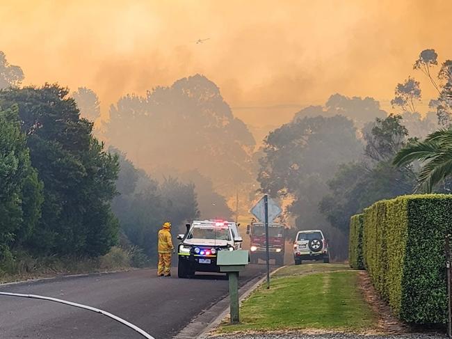 Smoke filling the streets around The Gurdies. Picture: Trevor Owen