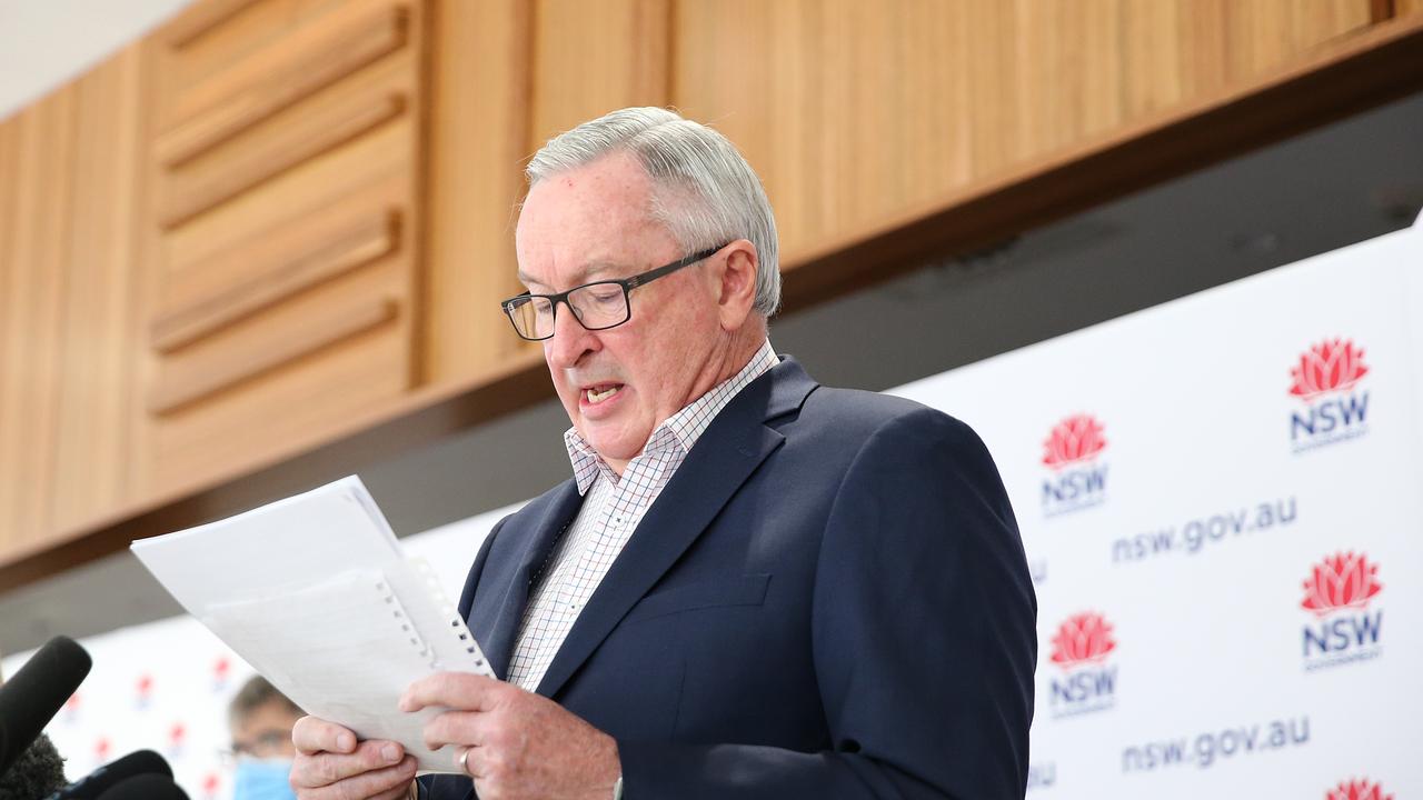 Health Minister Brad Hazzard took the lead in Saturday’s coronavirus press conference. Picture: NCA NewsWire / Dylan Coker