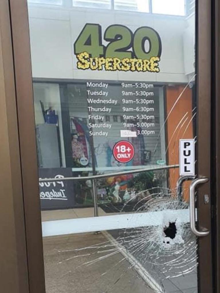 The damage caused to 420 Superstore on Sunday night.