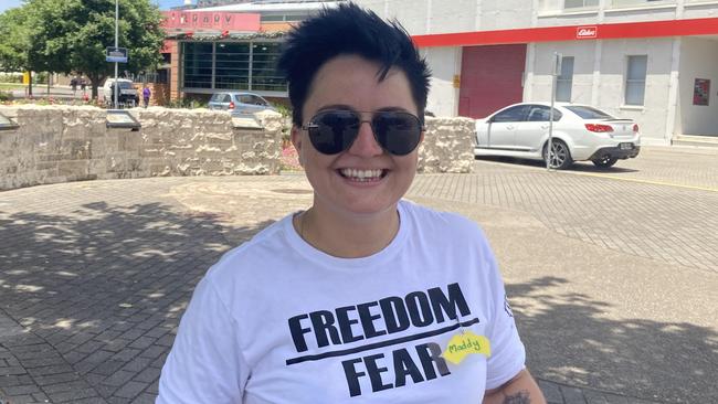 Limestone Coast Pro Choice Movement committee member Maddy Fry at Saturday’s protest in Mount Gambier. Picture: Arj Ganesan