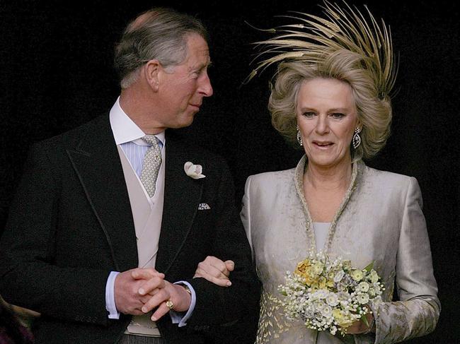 Charles and his bride Camilla, following the church blessing of their civil wedding ceremony in 2005. Picture: AFP