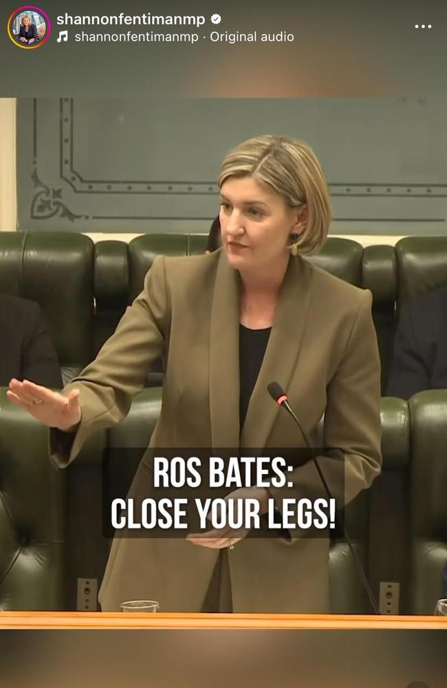 Shannon Fentiman Instagram post about Ros Bates Close your legs comment.