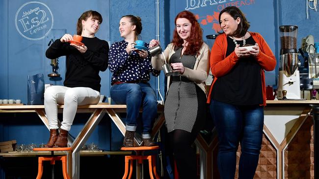 Lauren Crago (Crack Kitchen), Ashley Lyons (Eire Cafe — Clapham), Group Leader for SA Australian Women in Coffee Association Georgina Lumb (Patio Coffee Roasters and Cream) and Amy Schubert (The Black Edition and My Kingdom for a Horse) Picture: Keryn Stevens