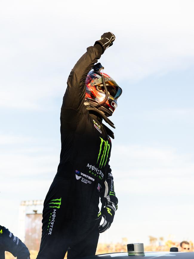 Cameron Waters salutes the crowd during the Perth Supersprint in May. Picture: Daniel Kalisz/Getty Images