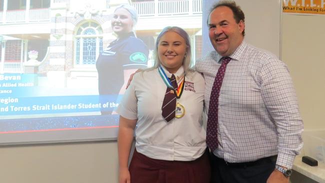 Beenleigh State High School student Emilie Bevan was named the Indigenous Trainee of the Year in Southeast Queensland at the Queensland Trainee Awards with her principal Matt O’Hanlon, named the state’s top principal.