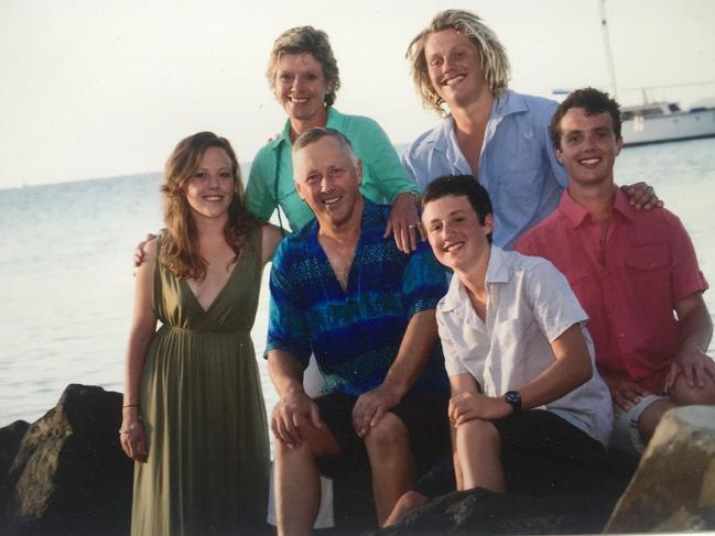 Amanda Dawson (second from left) with daughter Bonnie, husband David, son Robin (back), son James and son Harry (right in red shirt). Picture: Supplied