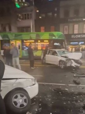 Wrecked cars at the tram stop. Picture: Facebook