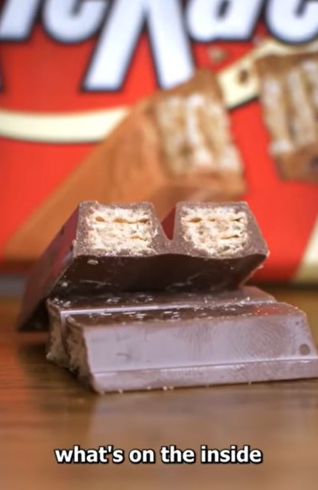 People have been shocked after learning what's inside a KitKat bar. Picture: YouTube/Zack D. Films