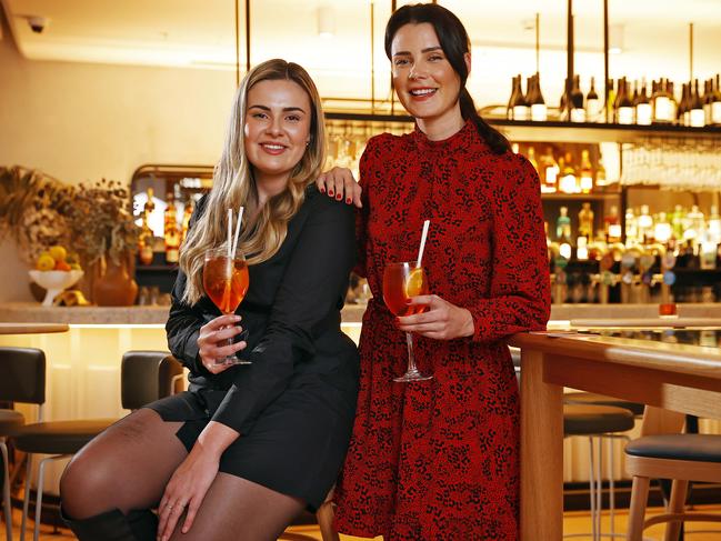 Alannah King (left) and Avril Clutterbuck enjoy a civilised drink at Woolly Bay Hotel in Woolloomooloo. Picture: Sam Ruttyn