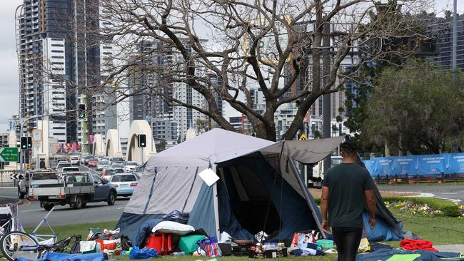 Homeless tents set-up in E.E.McCormick Place, Brisbane. Picture: Liam Kidston