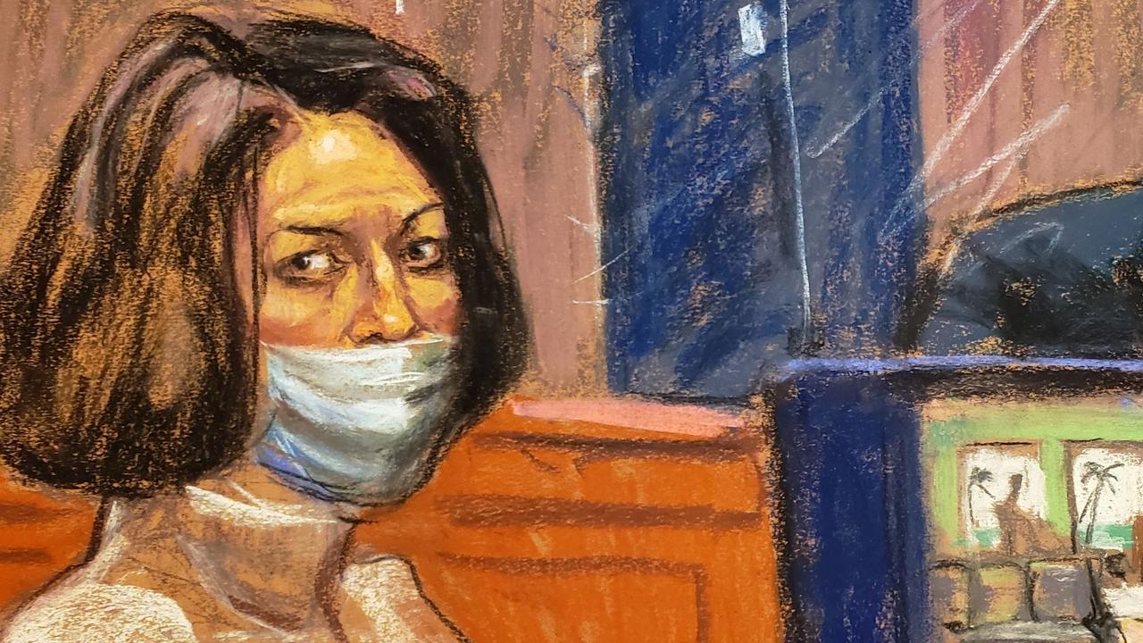 This courtroom sketch shows Ghislaine Maxwell in court for her trial on charges of sex trafficking, in New York City.