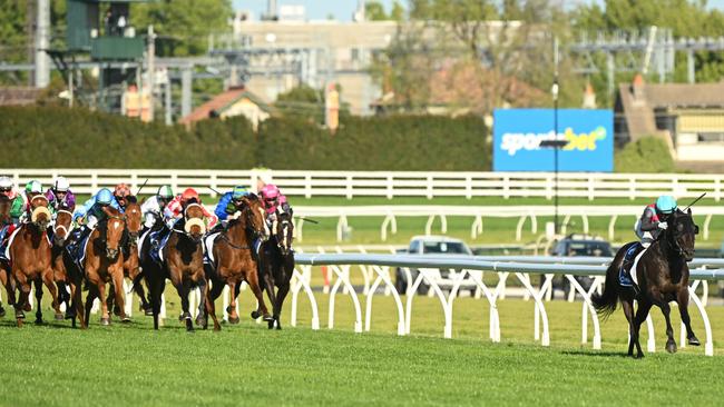 Blake Shinn riding Antino to victory in the Group 1 Toorak Handicap Picture: Vince Caligiuri/Getty Images