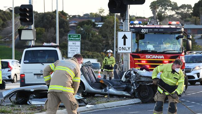 A crash caused delays on Main South Rd on Wednesday morning. Picture: Mark Brake