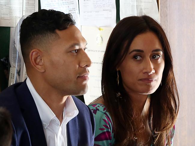 30/06/2019. Israel Folau and his wife Maria waiting in the foyer at Uniting church for the Assemblies of God congregation in Kenthurst, Sydney. Jane Dempster/The Australian.