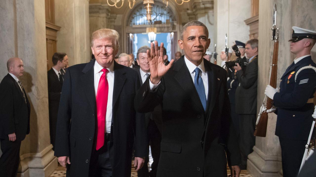 Donald Trump was welcomed to the White House on Inauguration Day by then president Barack Obama. Picture: J Scott Applewhite/AFP