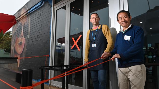 Blu C Bistro manager Martin Orchard and owner Kam Ng Shung say the business has been targeted several times recently. Picture: Keryn Stevens