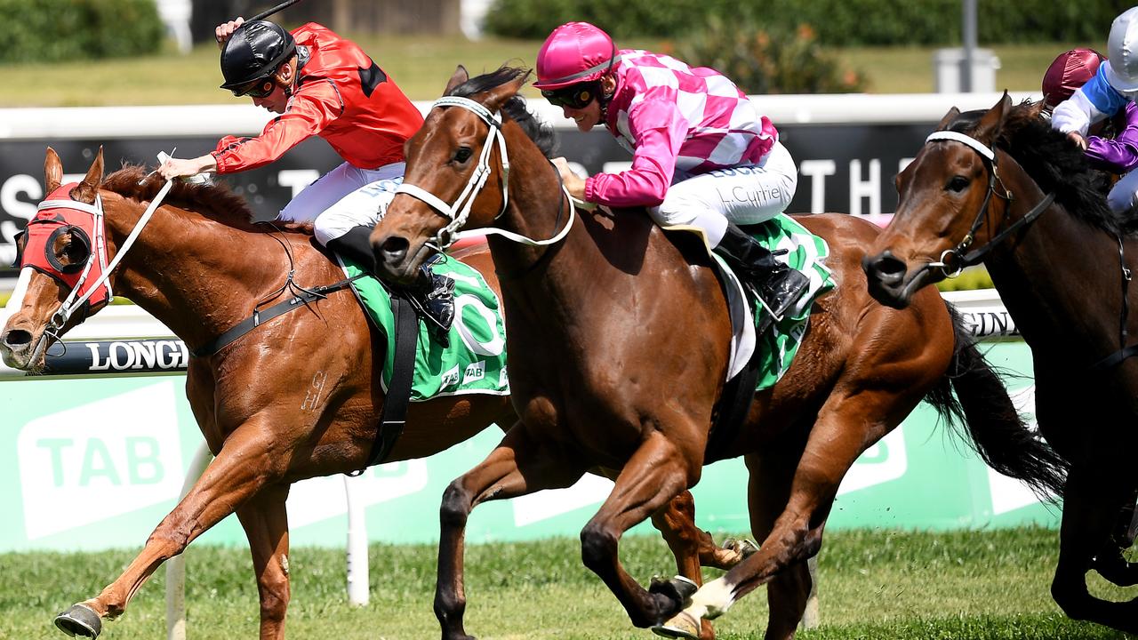 Feel The Knight (centre) has been well supported in the final race at Randwick. Picture: AAP Image