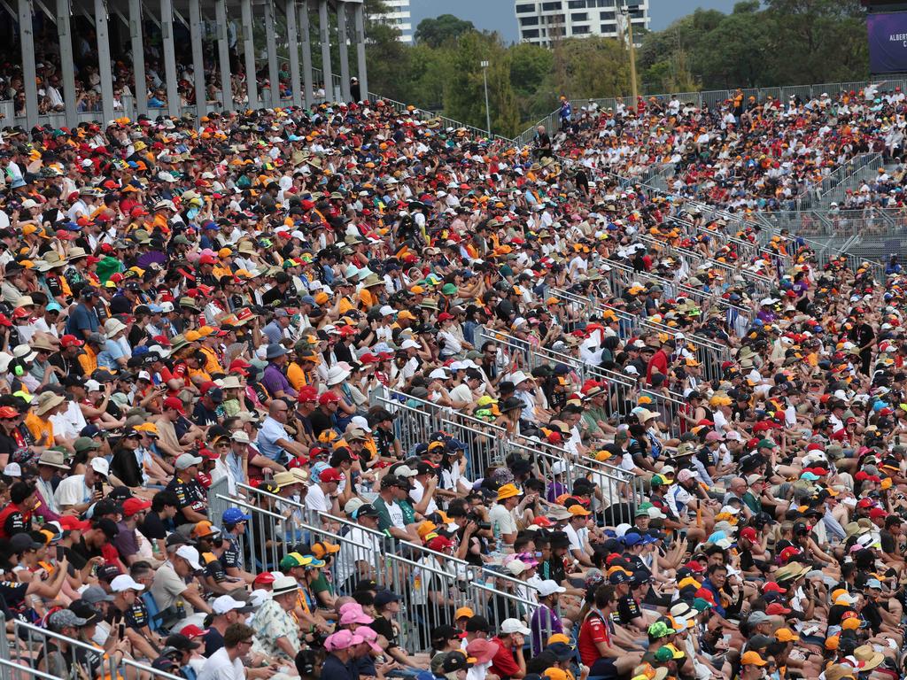 Packed grandstand at Albert Park for this year’s event. Picture: David Caird