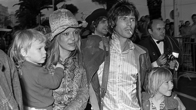 Pallenberg with Keith Richards and their children Marlon and Angela at a screening of the Rolling Stones documentary Gimme Shelter in Cannes in 1971. Picture: Getty Images