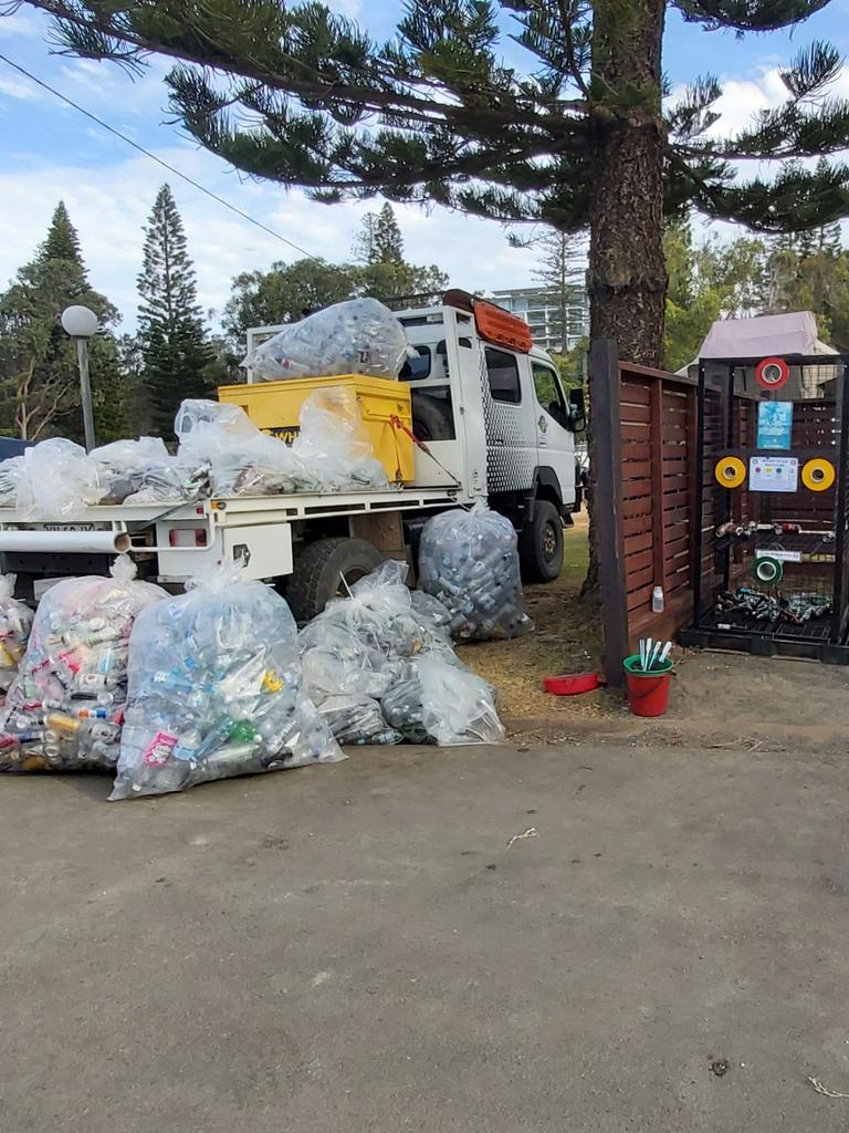 Over a million cans and bottles have been recycled as part of Rotary Port Macquarie West's Hundred Thousand Million Project, with collection points like this established in the local area to help members in the recycling process.