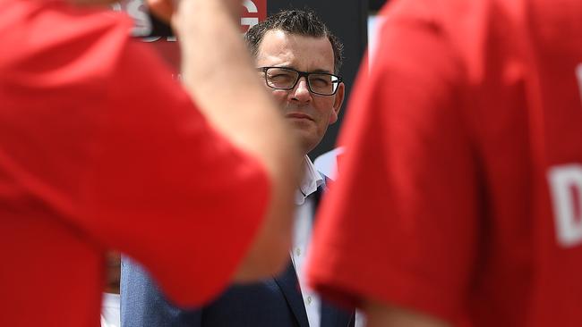 Victorian Premier Daniel Andrews with Labor party supporters wearing red shirts in 2018. Picture: AAP