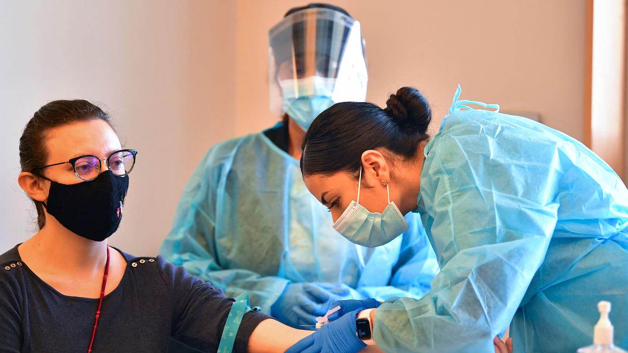 A phlebotomist draws blood during a no-cost COVID-19 antibody testing in California. Picture: AFP