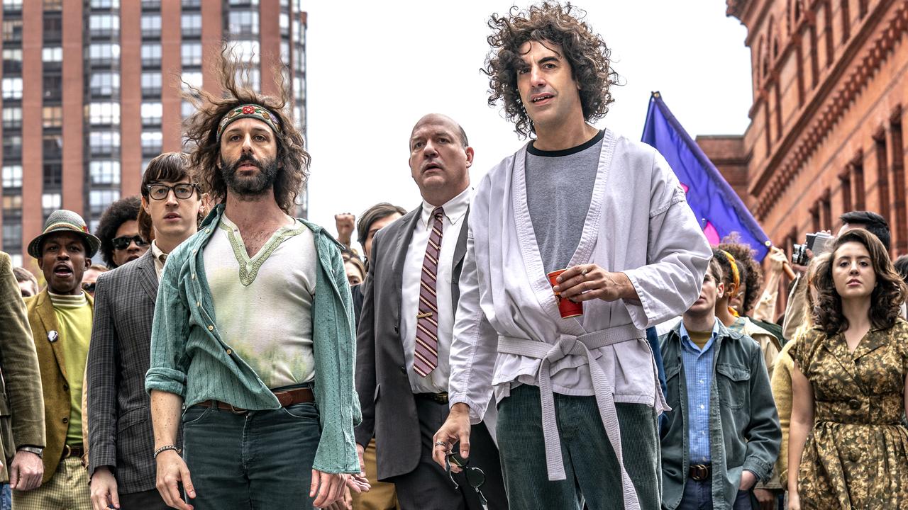 Jeremy Strong, John Carroll Lynch and Sacha Baron Cohen as three of the Chicago 7 Picture: NICO TAVERNISE/NETFLIX