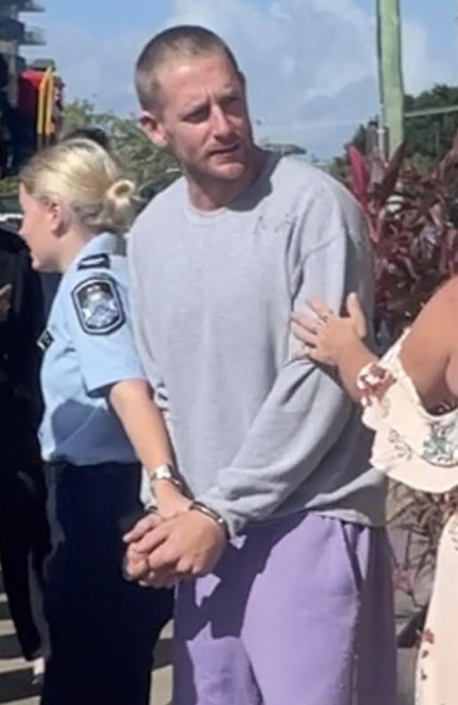 Ross Kevin Aitken outside of Mackay Courthouse during an emergency evacuation before his sentence on Friday May 31, 2024. Photo: Zoe Devenport