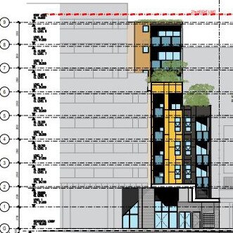 An artist's impression of the narrow 9-storey boarding house development on Pittwater Rd in the Dee Why CBD. Picture: Crawford Architects