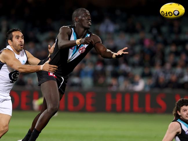 Aliir Aliir is an unstoppable roadblock at Port Adelaide. Picture: AFL Photos/Getty Images